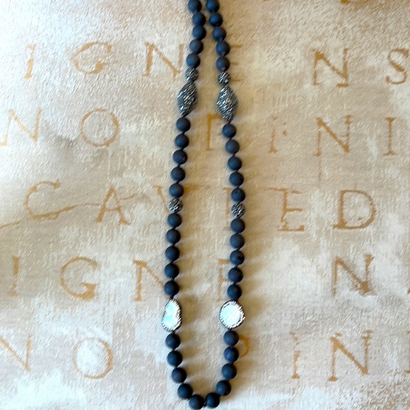 Gray Beaded Necklace with Smooth Matte Finish - Picture 2 of 2